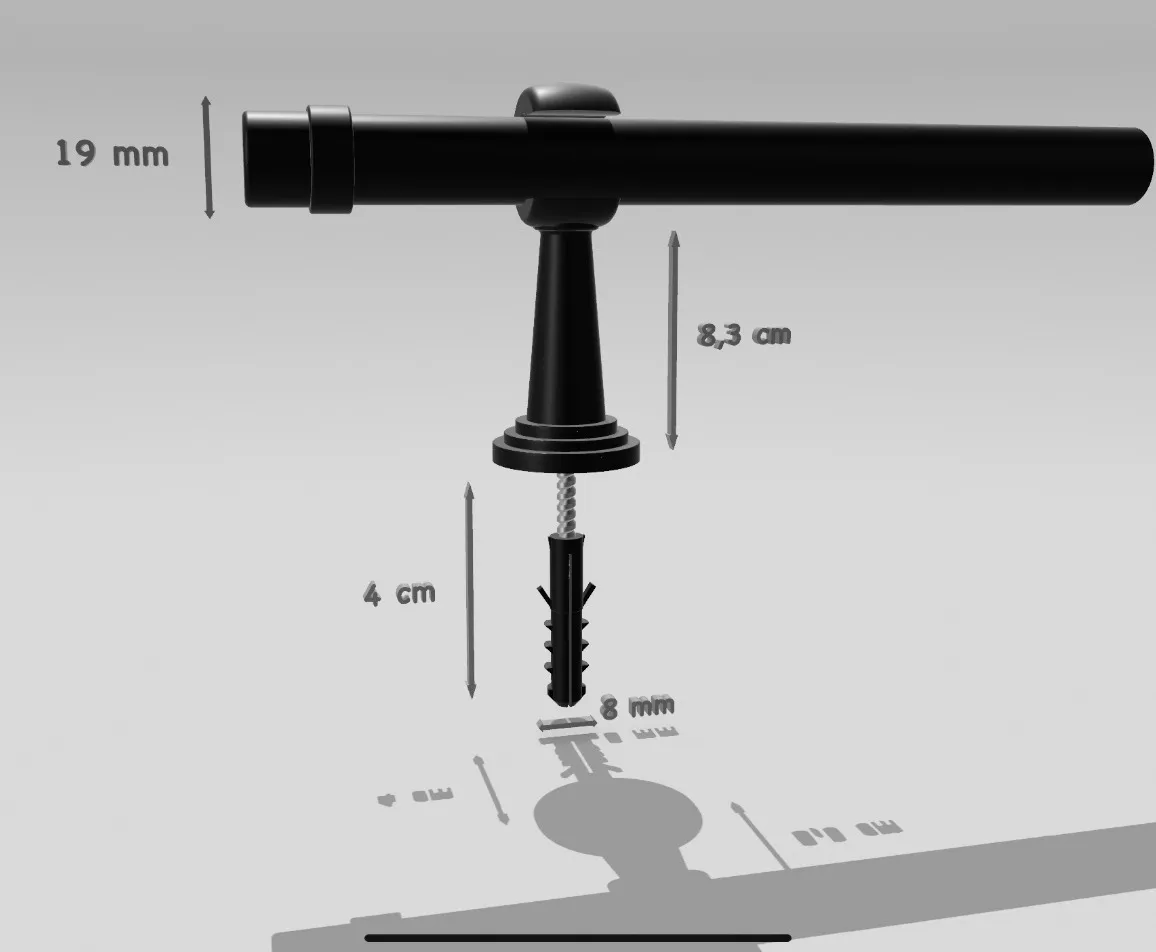Varão de Cortina 19mm Preto 2,00m